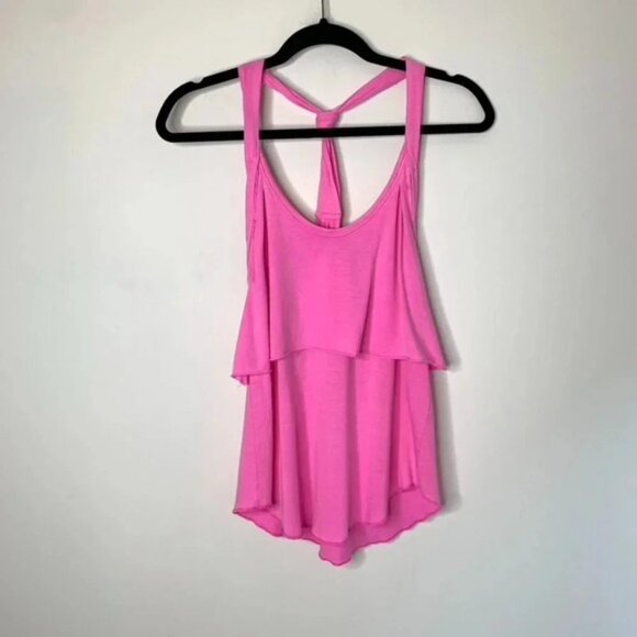 Aritzia Wilfred Tank Top Pink Cotton Knotted tie Racerback tiered ruffle Size XS - Picture 4 of 16